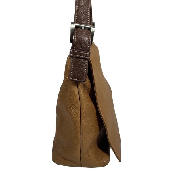 TIGNANELLO Boho Front Flap Saddle Shoulder Bag Camel Tan Leather Buckle Strap - Picture 6 of 14